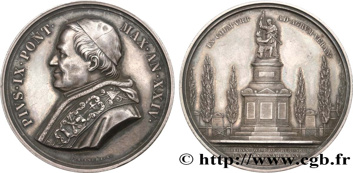 ITALY - PAPAL STATES - PIUS IX (Giovanni Maria Mastai Ferretti) Médaille, Monument aux morts de Mentana, médaille annuelle AU