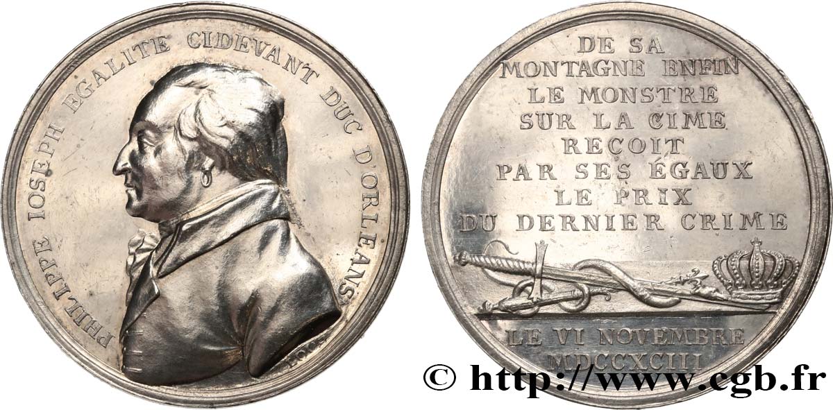 LOUIS PHILIPPE JOSEPH, DUC D ORLÉANS, dit PHILIPPE-ÉGALITÉ Médaille commémorant l’exécution de Philippe d’Orléans le 6 novembre 1793 MBC+