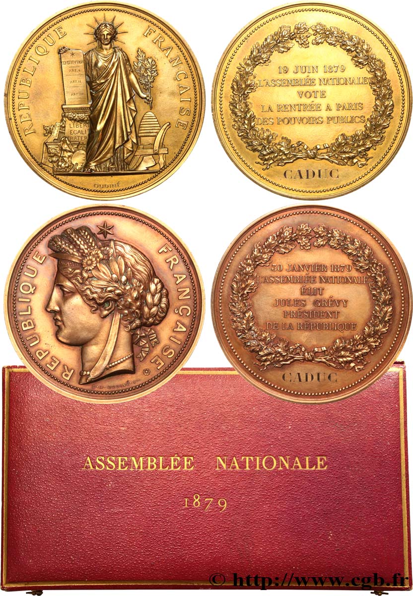 III REPUBLIC Coffret de deux médailles, Rentrée des pouvoirs publics et Élection de Jules Grévy AU