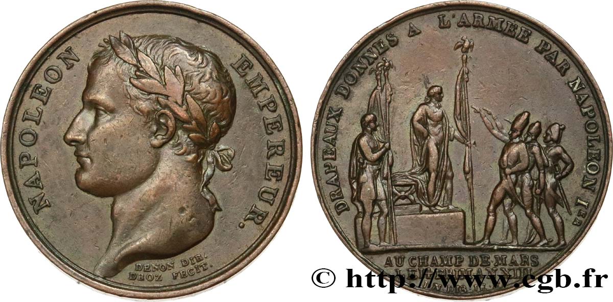 FIRST FRENCH EMPIRE. Napoléon Emperor bare head - Republican calendar Médaille, Distribution des aigles à l’armée VF