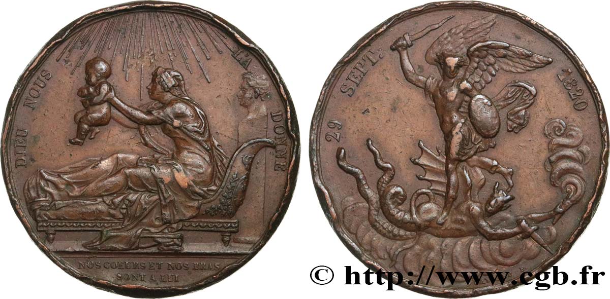 HENRI V COMTE DE CHAMBORD Médaille, Naissance du futur comte de Chambord (Henri V) XF