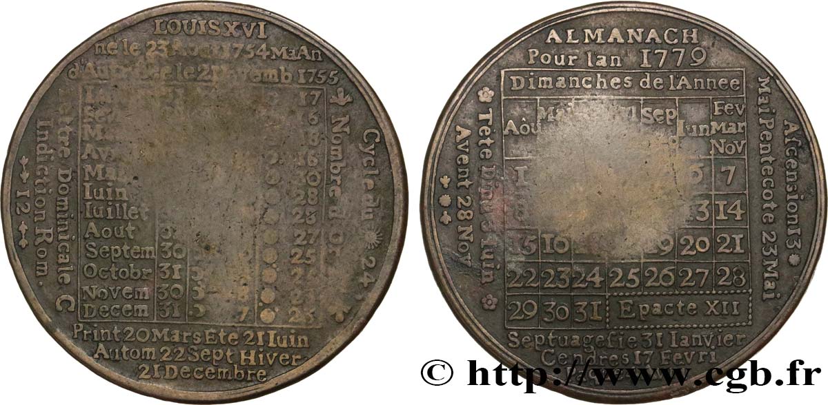 LOUIS XVI Médaille, Almanach VF