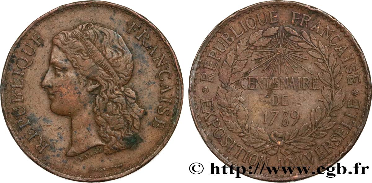 III REPUBLIC Médaille, Centenaire de 1789 VF