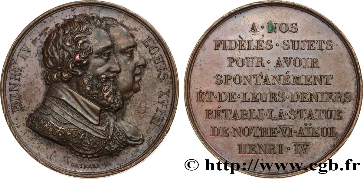 LUDWIG XVIII Médaille, Rétablissement de la statue de Henri IV le 28 octobre 1817 fVZ/VZ