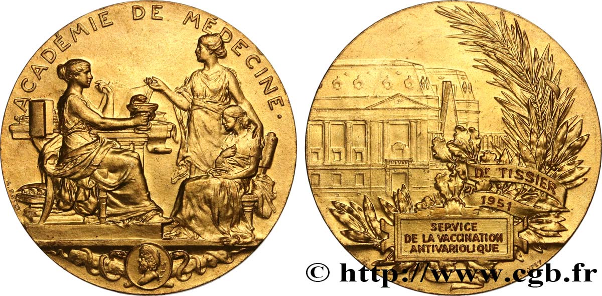 CUARTA REPUBLICA FRANCESA Médaille, Académie de médecine, Service de vaccination antivariole EBC