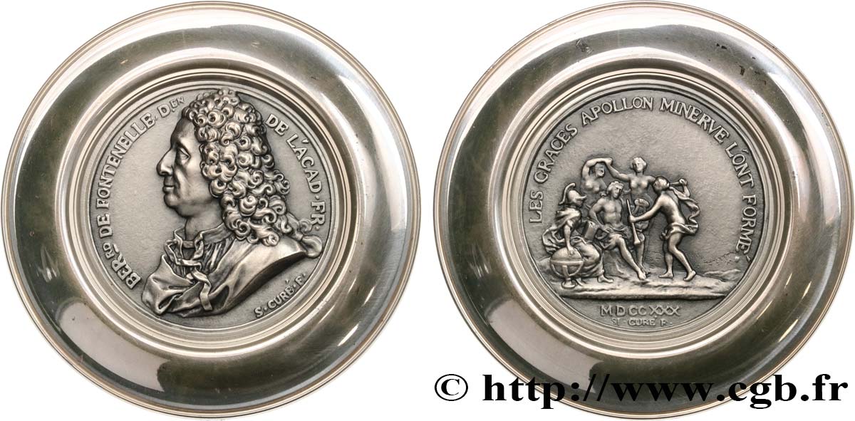 LOUIS XV DIT LE BIEN AIMÉ Médaille, Les Grâces et Apollon, Bernard de Fontenelle VZ
