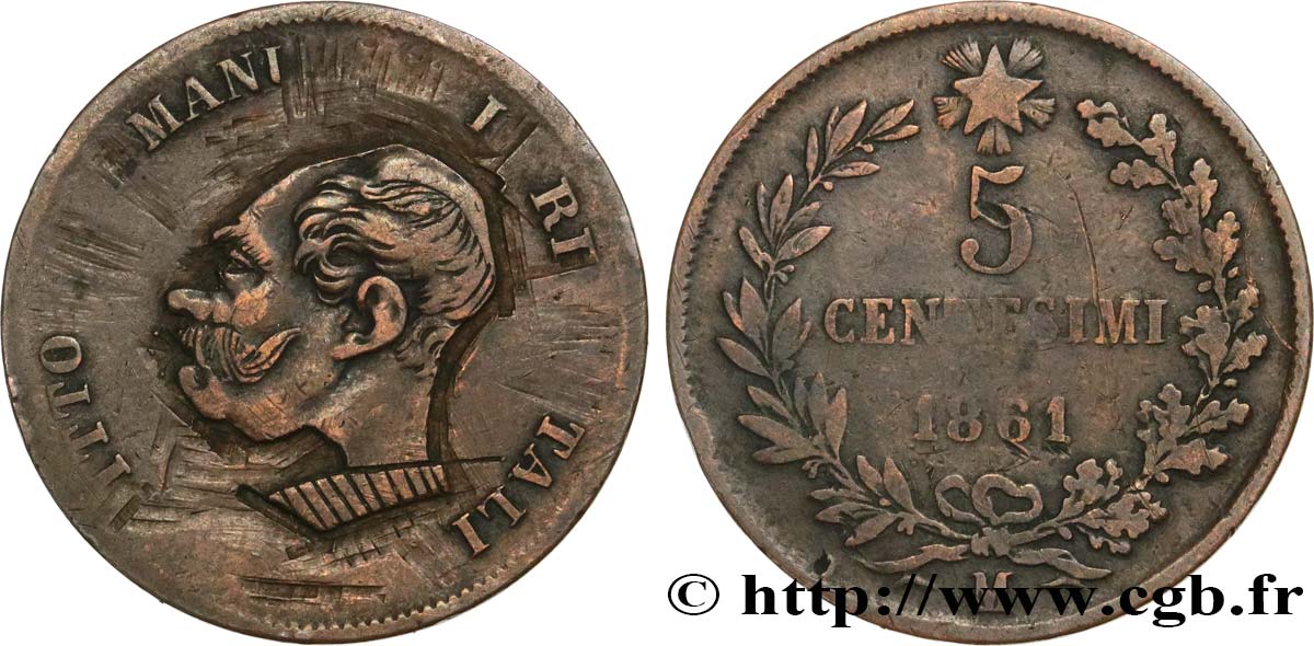 ITALIEN 5 Centesimi Victor Emmanuel II, monnaie satirique S