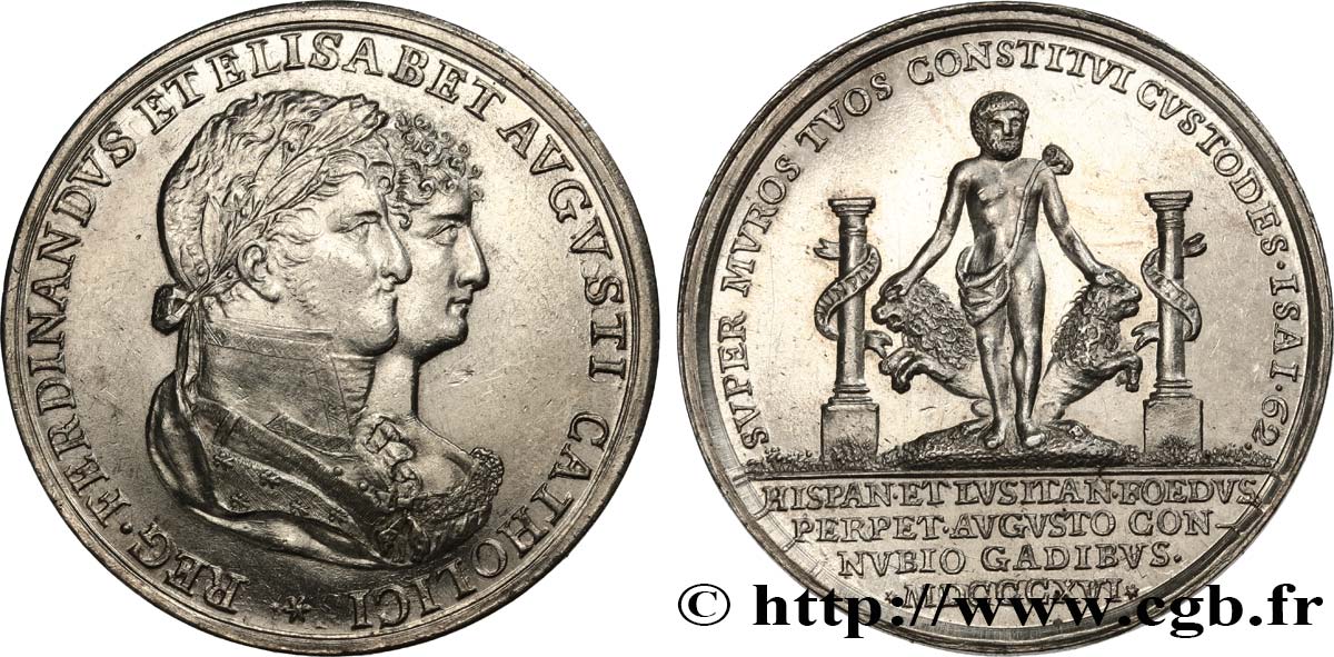 ESPAGNE - ROYAUME D ESPAGNE - FERDINAND VII Médaille, Mariage de Ferdinand VII et Marie Isabelle de Portugal SUP