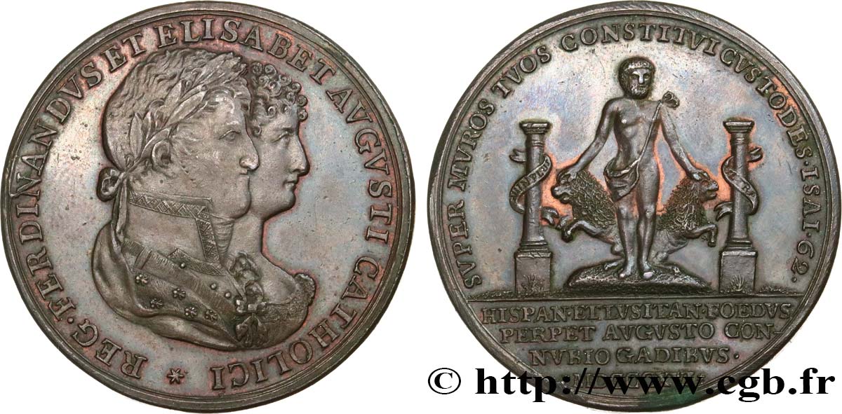 ESPAÑA - REINO DE ESPAÑA - FERNANDO VII Médaille, Mariage de Ferdinand VII et Marie Isabelle de Portugal MBC+