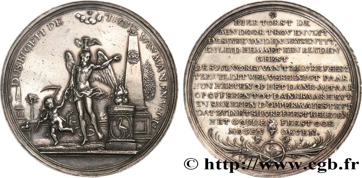 PAYS-BAS - ROYAUME DE HOLLANDE Médaille, Noces d’argent de Wm Silleman et M. C. Brust TTB