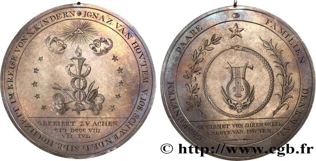 ALLEMAGNE Médaille, Noces d’argent d’ Ignaz van Hovtem et de V.Ios Schwendel TTB+