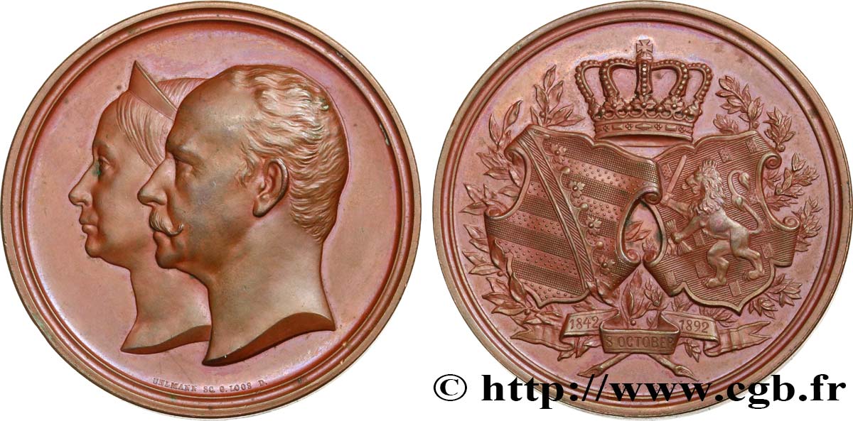 DEUTSCHLAND Médaille, Noces d’or de Carl Alexander Sachsen-Weimar-Eisenach et la Princesse Sophie d’Orange-Nassau fVZ