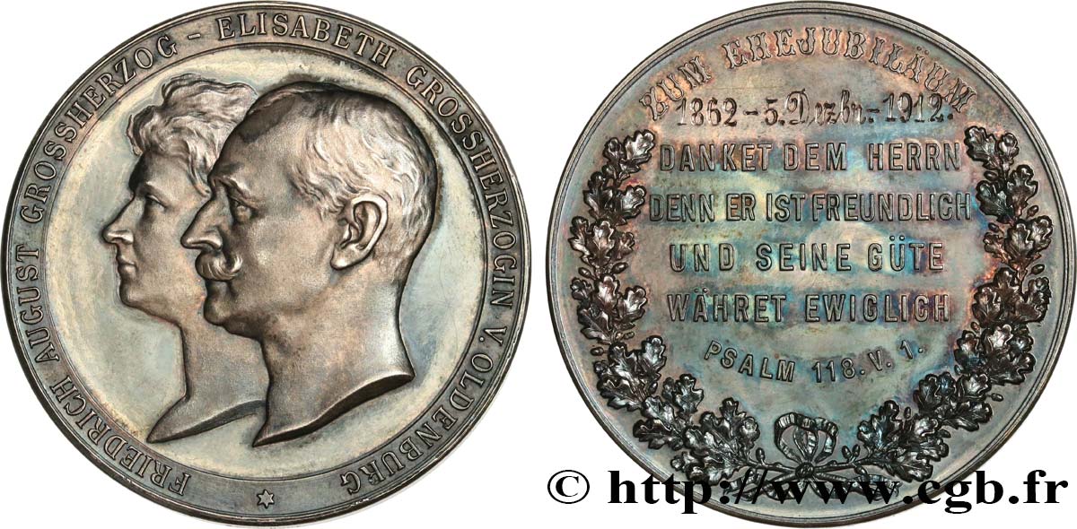 DEUTSCHLAND Médaille, Noces d’or, Mariage de Friedrich August d’Oldenburg et Anna Elisabeth de Prusse fVZ