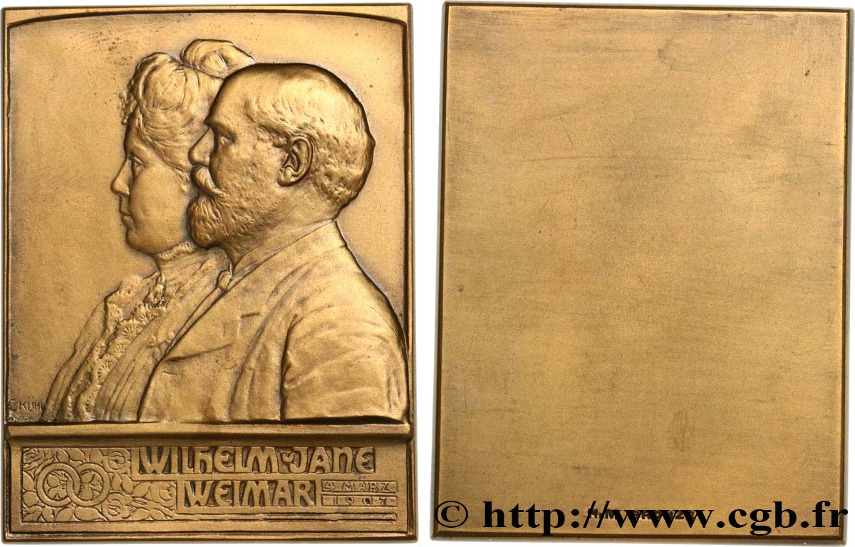ALEMANIA Plaque, Mariage de Wilhelm et Jane Weimar MBC+
