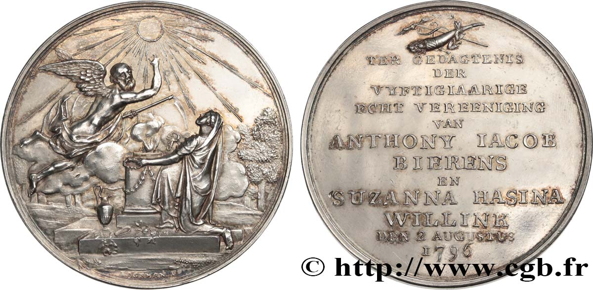 NETHERLANDS - KINGDOM OF HOLLAND Médaille, Noces d’or d’Anthony Jacob Bierens et Suzanna Hasina Willink AU