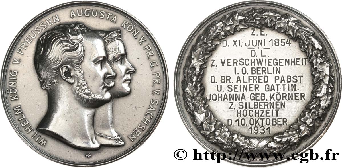 DEUTSCHLAND - PREUßEN Médaille, Noces d’argent d’Alfred Pabst et de son épouse Johanna fVZ