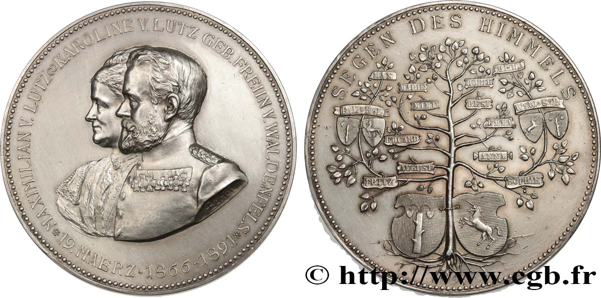 GERMANIA Médaille, Noces d’argent de Maximilien et Caroline de Lutz q.SPL