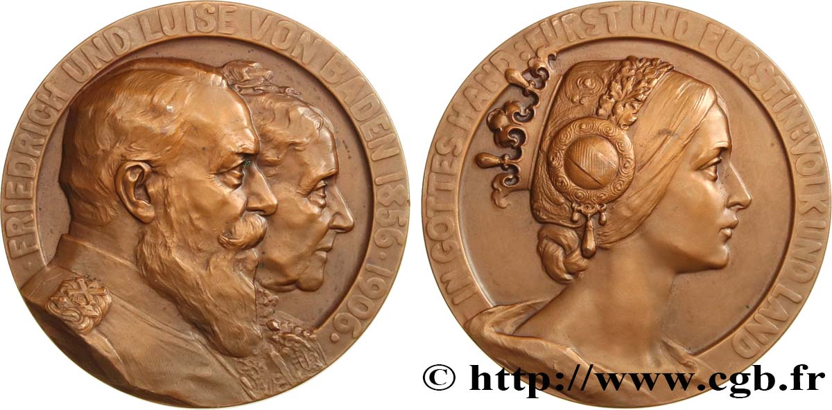 ALLEMAGNE - GRAND-DUCHÉ DE BADE - FRÉDÉRIC Ier Médaille, Noces d’or de Frédéric I, Grand Duc de Bade et de la Princesse Louise de Prusse q.SPL