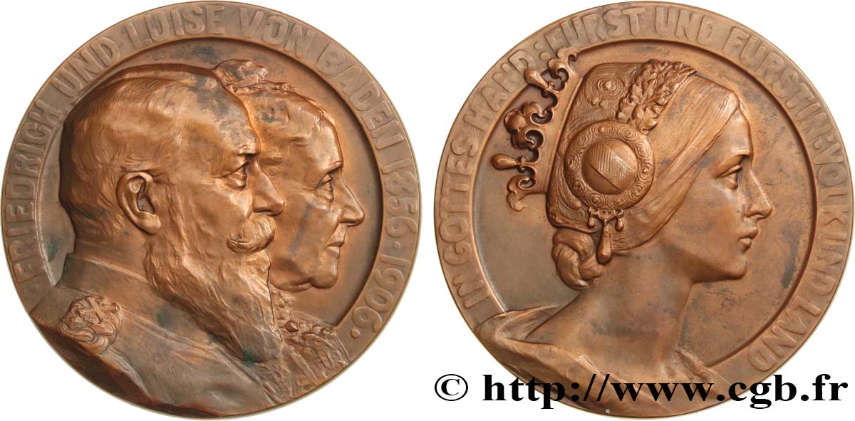 ALLEMAGNE - GRAND-DUCHÉ DE BADE - FRÉDÉRIC Ier Médaille, Noces d’or de Frédéric I, Grand Duc de Bade et de la Princesse Louise de Prusse q.SPL