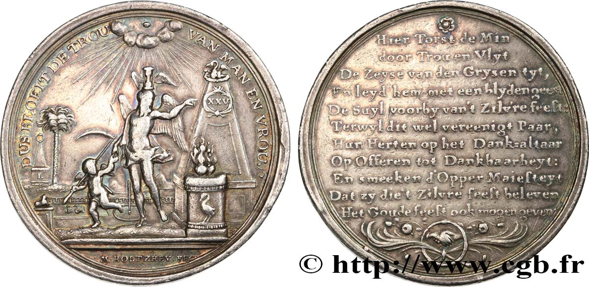 PAYS-BAS - ROYAUME DE HOLLANDE Médaille, Noces d’argent TB+