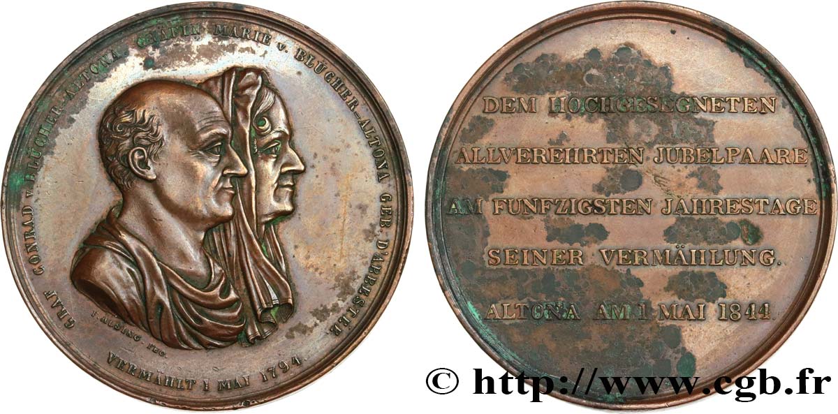 ALLEMAGNE Médaille, Noces d’or du comte Daniel Conrad Graf von Blücher-Altona avec Marie d’Abbestee TB+