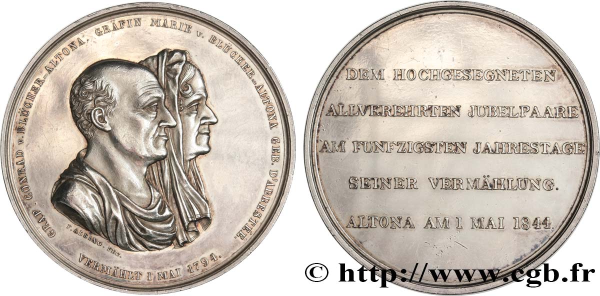 DEUTSCHLAND Médaille, Noces d’or du comte Daniel Conrad Graf von Blücher-Altona avec Marie d’Abbestee fVZ