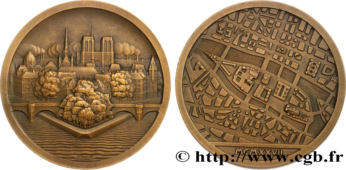IV REPUBLIC Médaille, Paris et l’île de la Cité par Pierre Turin AU