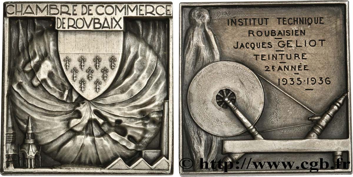 CHAMBRES DE COMMERCE Médaille, Chambre de commerce de Roubaix, Institut technique roubaisien TTB+