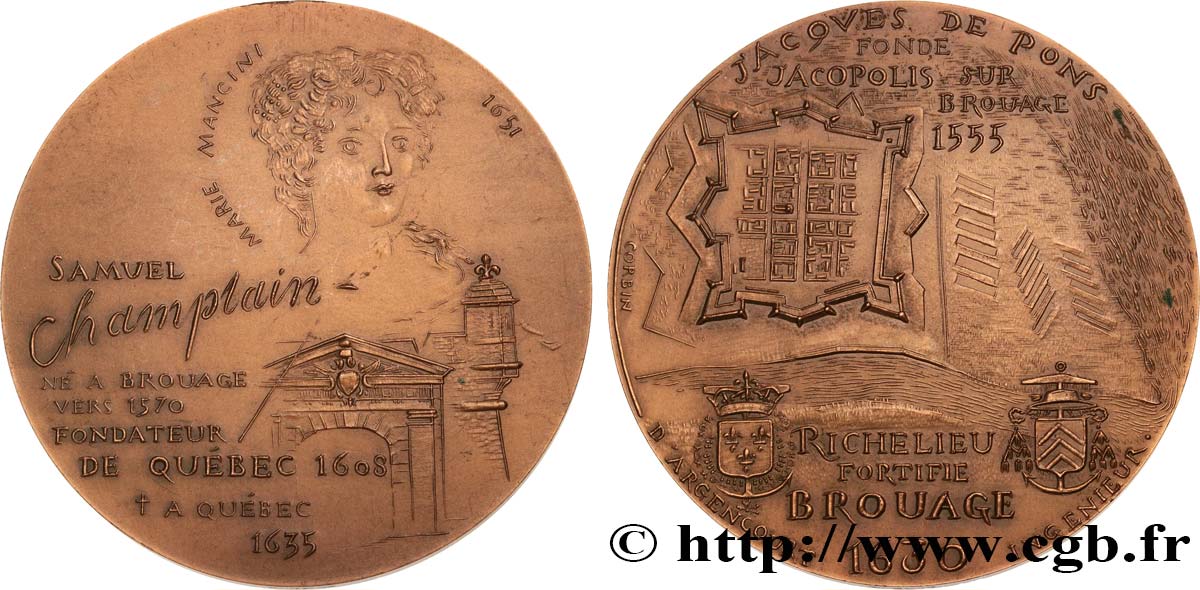 MONUMENTS ET HISTOIRE Médaille, Samuel Champlain, Jacques de Pons et Brouage SUP