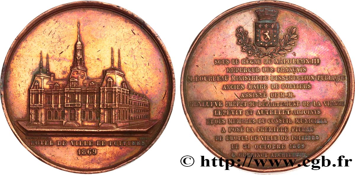 SECOND EMPIRE Médaille, Fondation de l’Hôtel de Ville de Poitiers TB+