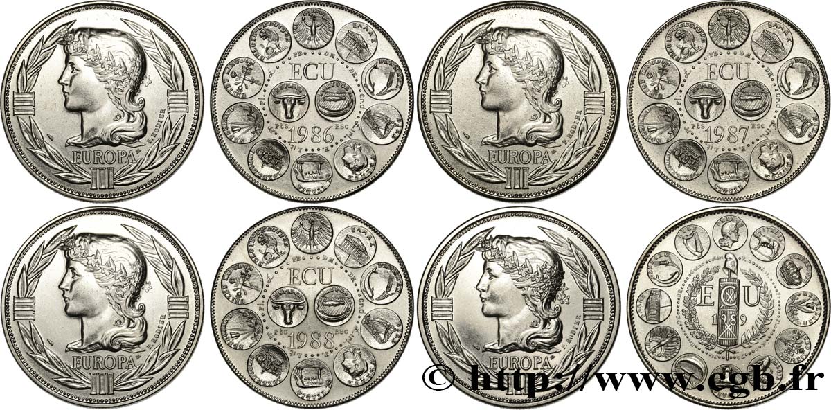 V REPUBLIC Lot 4 Ecus Europa 1986, 1987, 1988 et 1989 XF