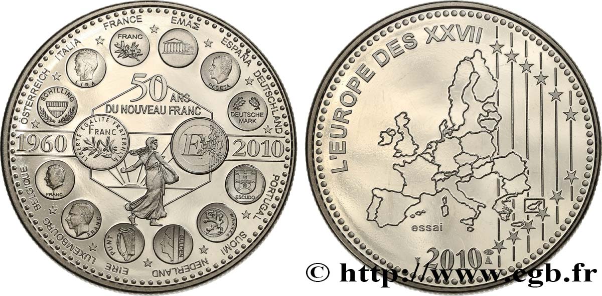 V REPUBLIC Médaille, Essai, 50 ans du Nouveau Franc AU