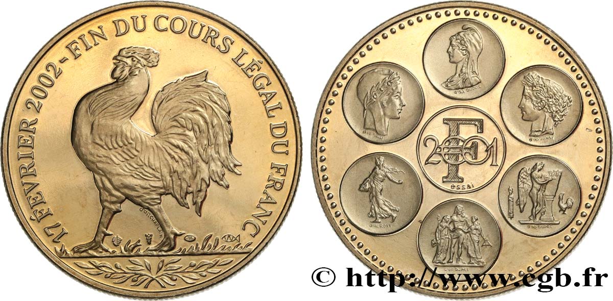 V REPUBLIC Médaille, Essai, Fin du cours légal du Franc MS
