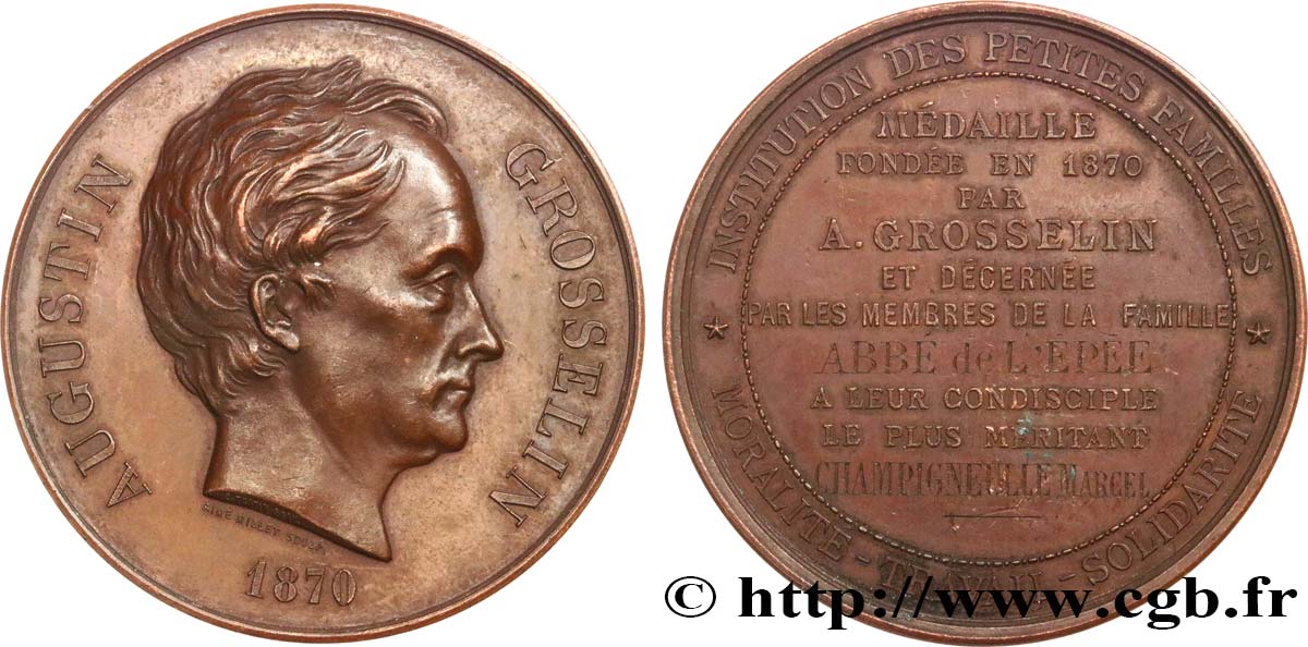 III REPUBLIC Médaille, Augustin Grosselin, Au plus méritant AU