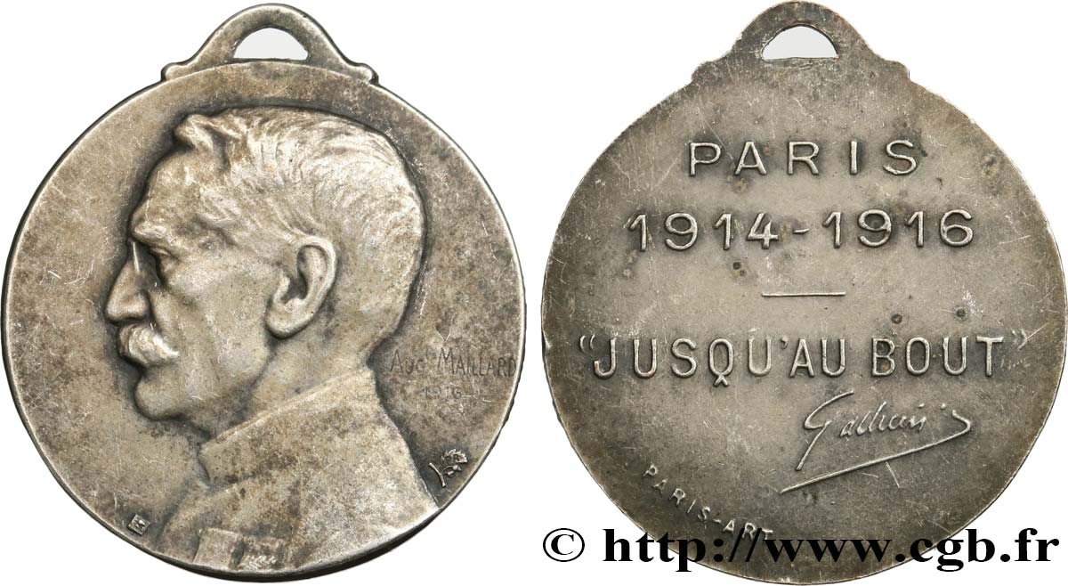 TROISIÈME RÉPUBLIQUE Médaille “Jusqu’au bout” du général Gallieni TTB