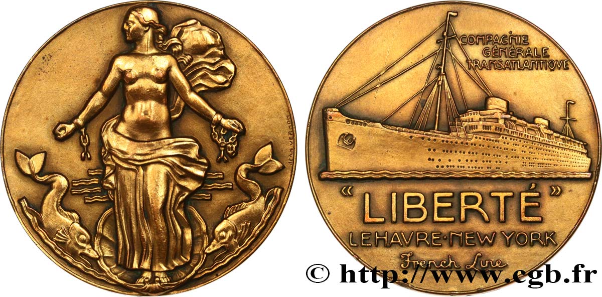 CUARTA REPUBLICA FRANCESA Médaille, Paquebot “Liberté” MBC+