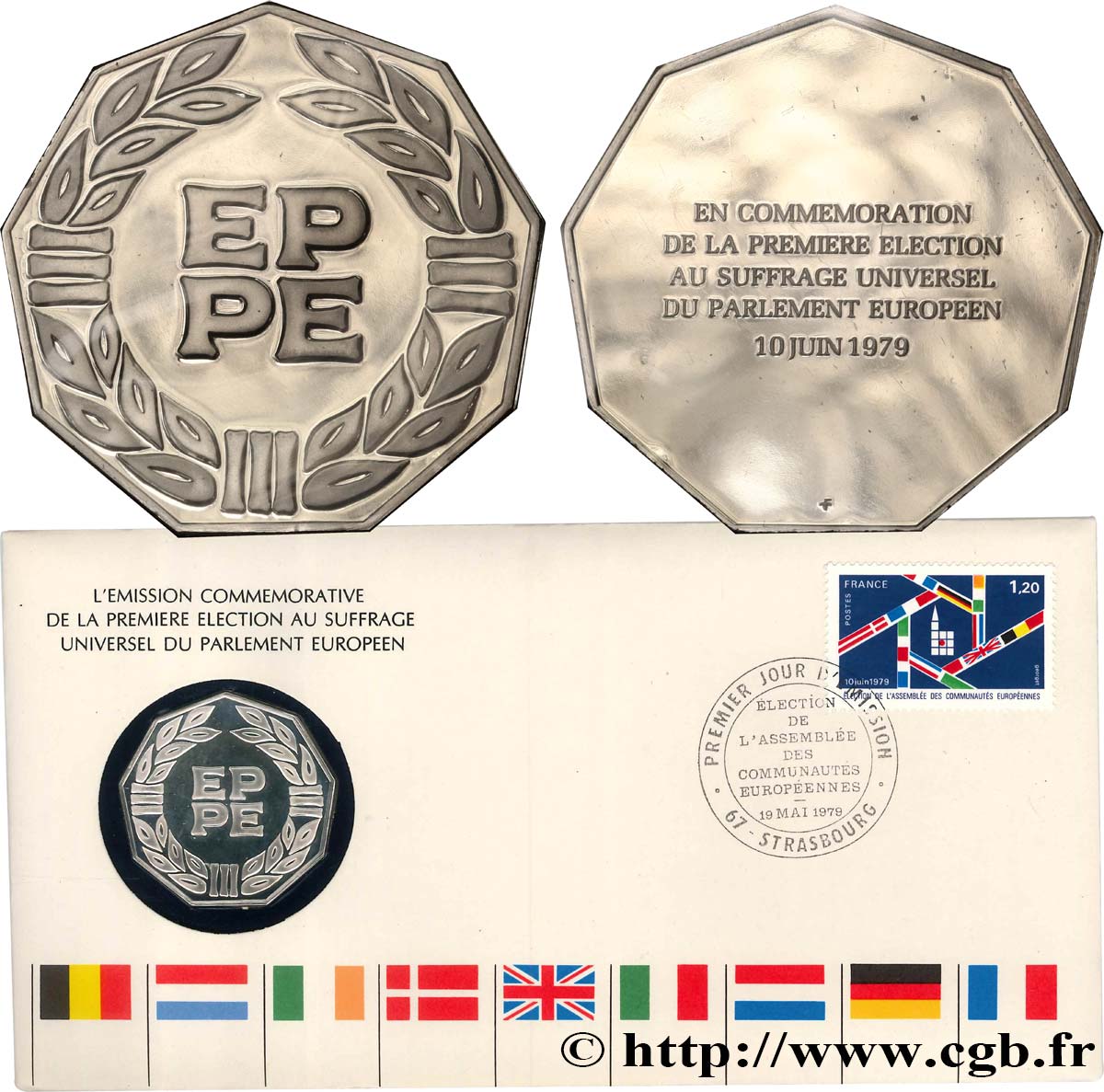 FUNFTE FRANZOSISCHE REPUBLIK Médaille enveloppe, Première élection au suffrage universel du parlement européen fST
