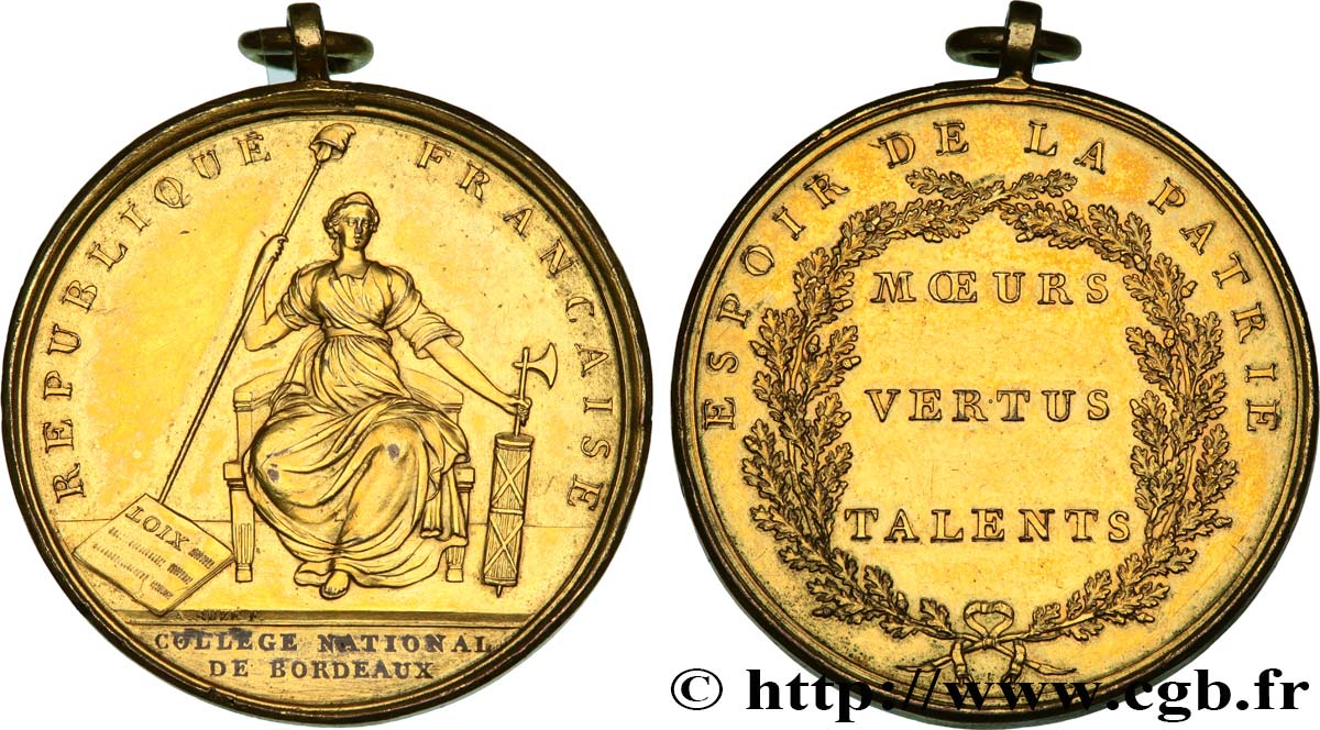 LA CONVENTION Médaille, Espoir de la Patrie, Collège National de Bordeaux TTB/TTB+