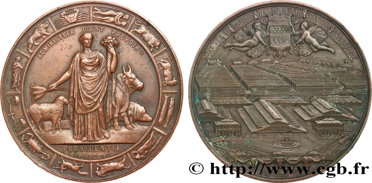 III REPUBLIC Médaille, Marché aux bestiaux et abattoirs généraux de la ville de Paris XF