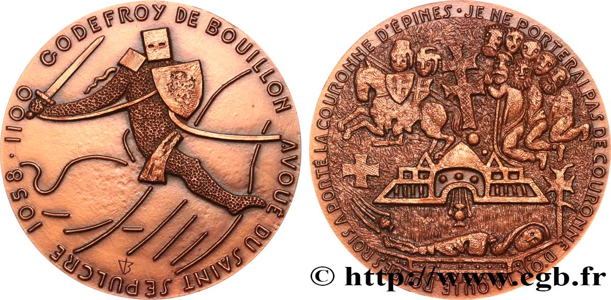 PERSONNAGES CELEBRES Médaille, Godefroy de Bouillon, avoué du Saint Sépulcre VZ