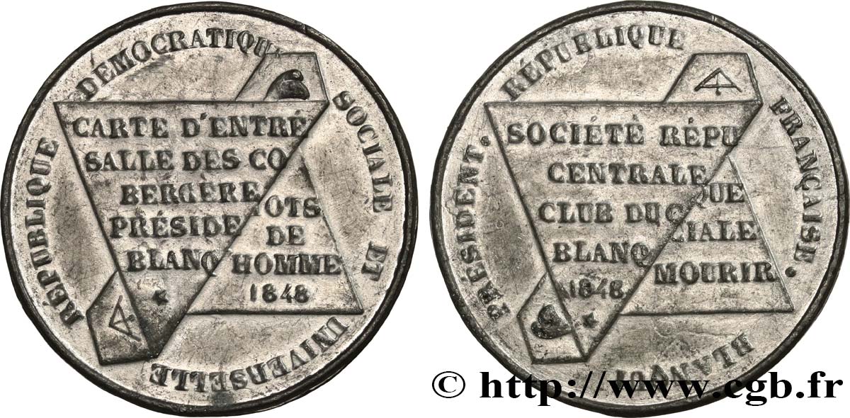 DEUXIÈME RÉPUBLIQUE Médaille, Club de la société républicaine centrale TTB+