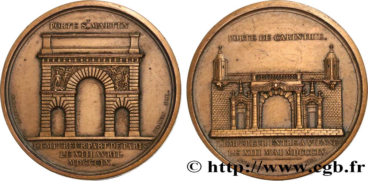 GESCHICHTE FRANKREICHS Médaille, Départ de Napoléon de Paris et entrée dans Vienne, refrappe moderne SS