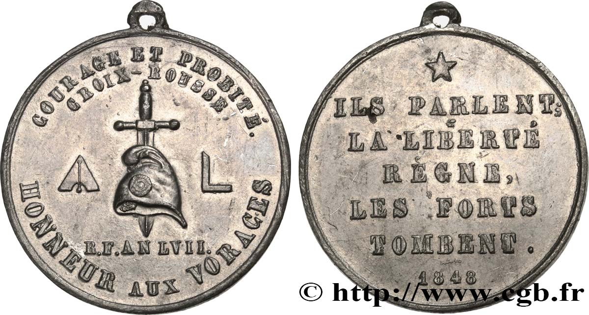 DEUXIÈME RÉPUBLIQUE Médaille, Société ouvrière Les Voraces MBC+