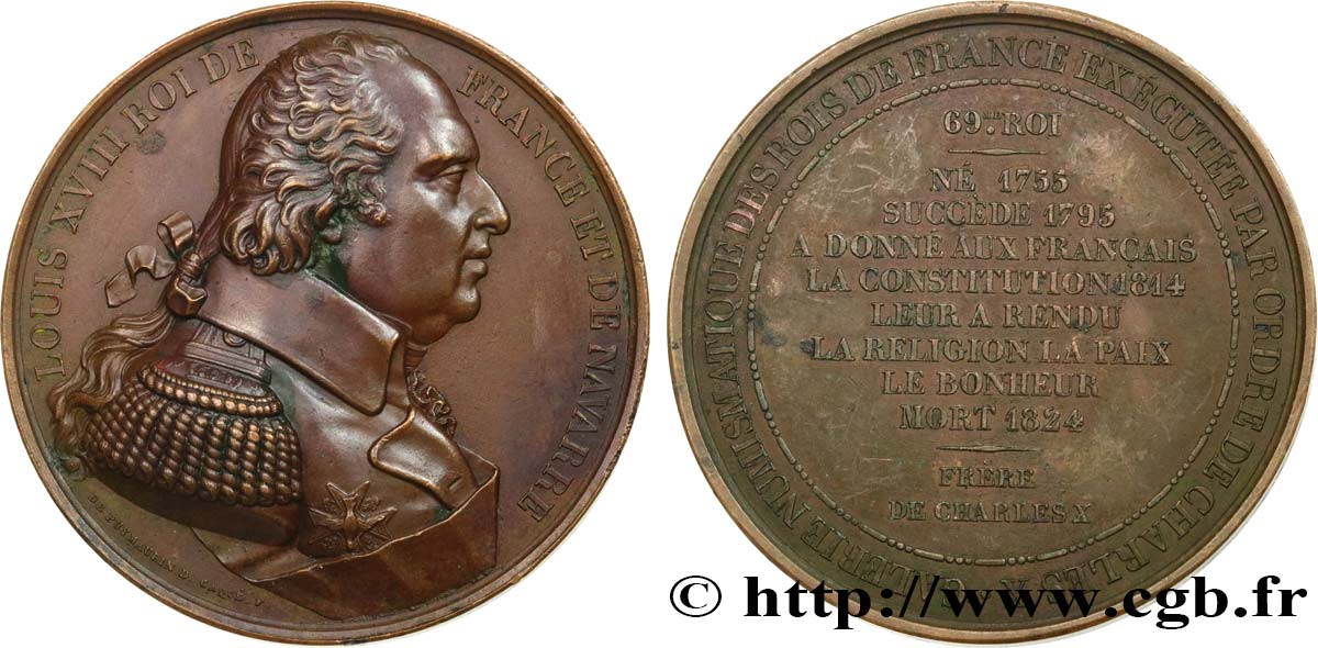 LOUIS-PHILIPPE Ier Médaille, le Roi Louis XVIII TTB+
