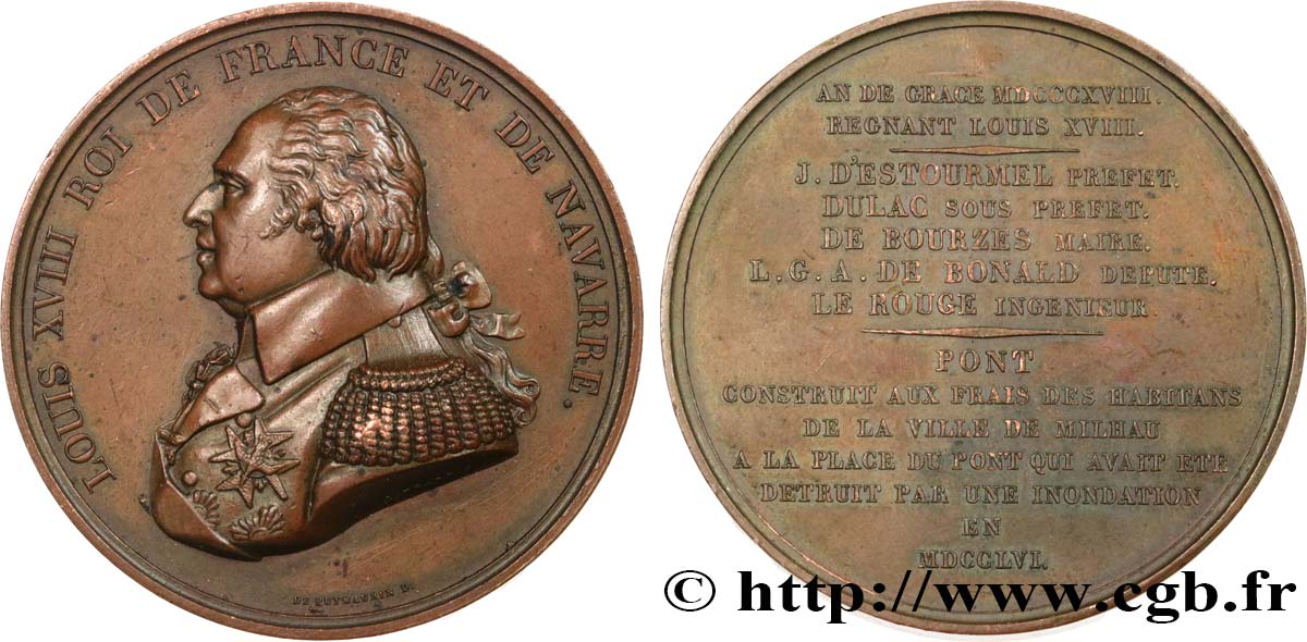 LOUIS XVIII Médaille, Construction de la ville de Milhau AU