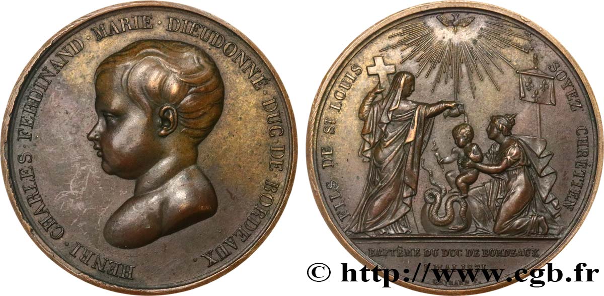 LOUIS XVIII Médaille de baptême du duc de Bordeaux, prince d’Artois TTB+