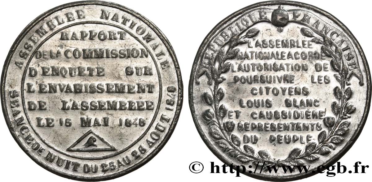 II REPUBLIC Médaille, Rapport sur l’envahissement de l’Assemblée nationale le 15 mai 1848 AU