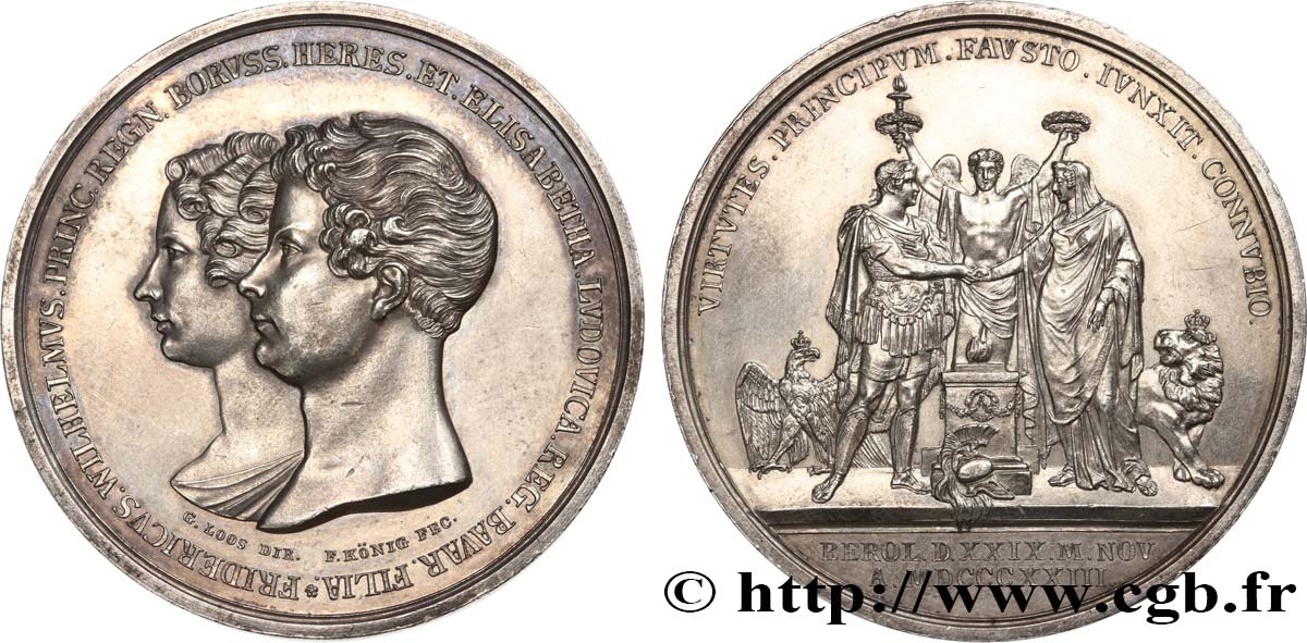 GERMANY - KINGDOM OF PRUSSIA - FREDERICK-WILLIAM IV Médaille, Mariage de Frédéric Guillaume de Prusse et Elisabeth Louise de Bavière AU