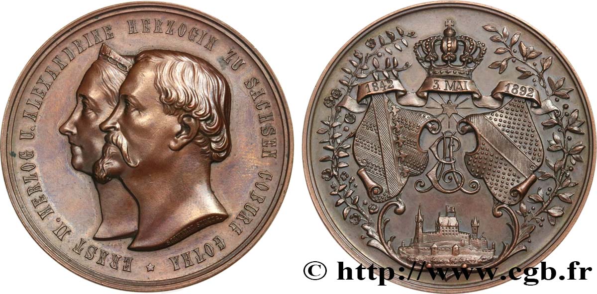 GERMANY - SAXE-COBURG AND GOTHA Médaille, Noces d’or de la Duchesse Alexandrine et du Duc Ernest II de Saxe-Cobourg-Gotha AU