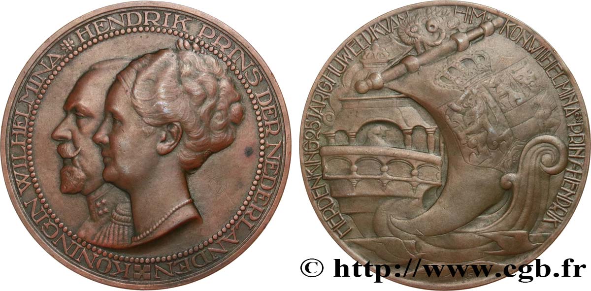 PAYS-BAS - ROYAUME DES PAYS-BAS - WILHELMINE Médaille, Noces d’argent du Prince Henri et de la Reine Wilhelmine VZ